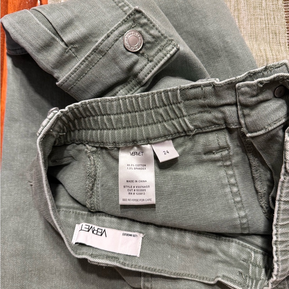 VERVET Buckle Green Stretch Cargo Y2K High Rise Wide Leg Pant Streetwear Size 24 - Picture 7 of 10